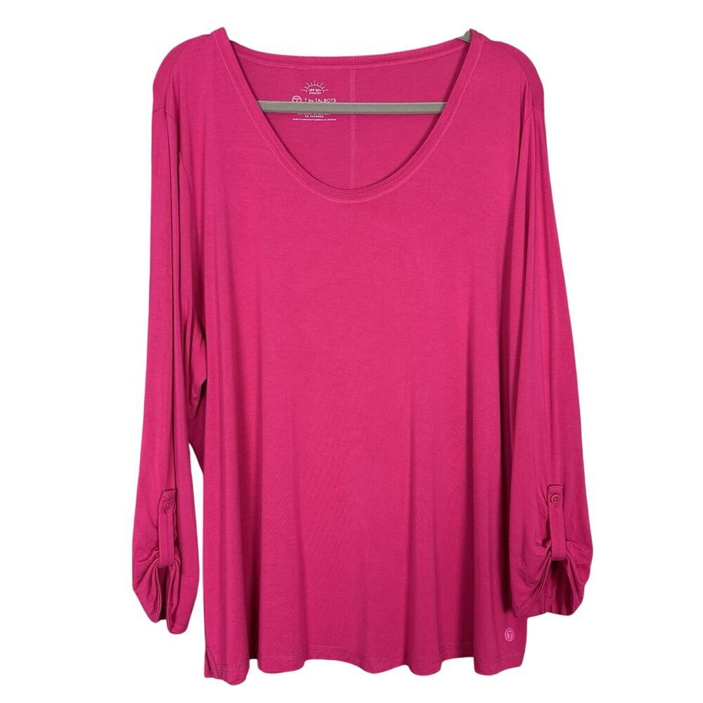 T by Talbots UPF 50+ Pink Top Bamboo Rayon Plus Size 2X Roll Tab Sleeve